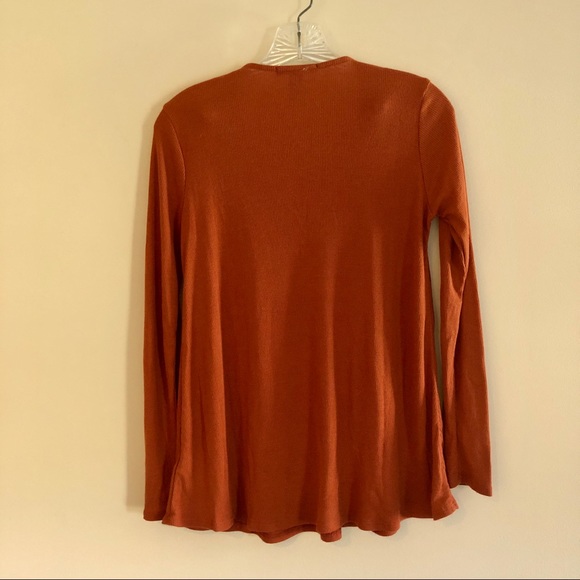 Forever 21 Burnt Orange Ribbed Lace Up V-Neck Long Sleeve Top - Picture 2 of 6